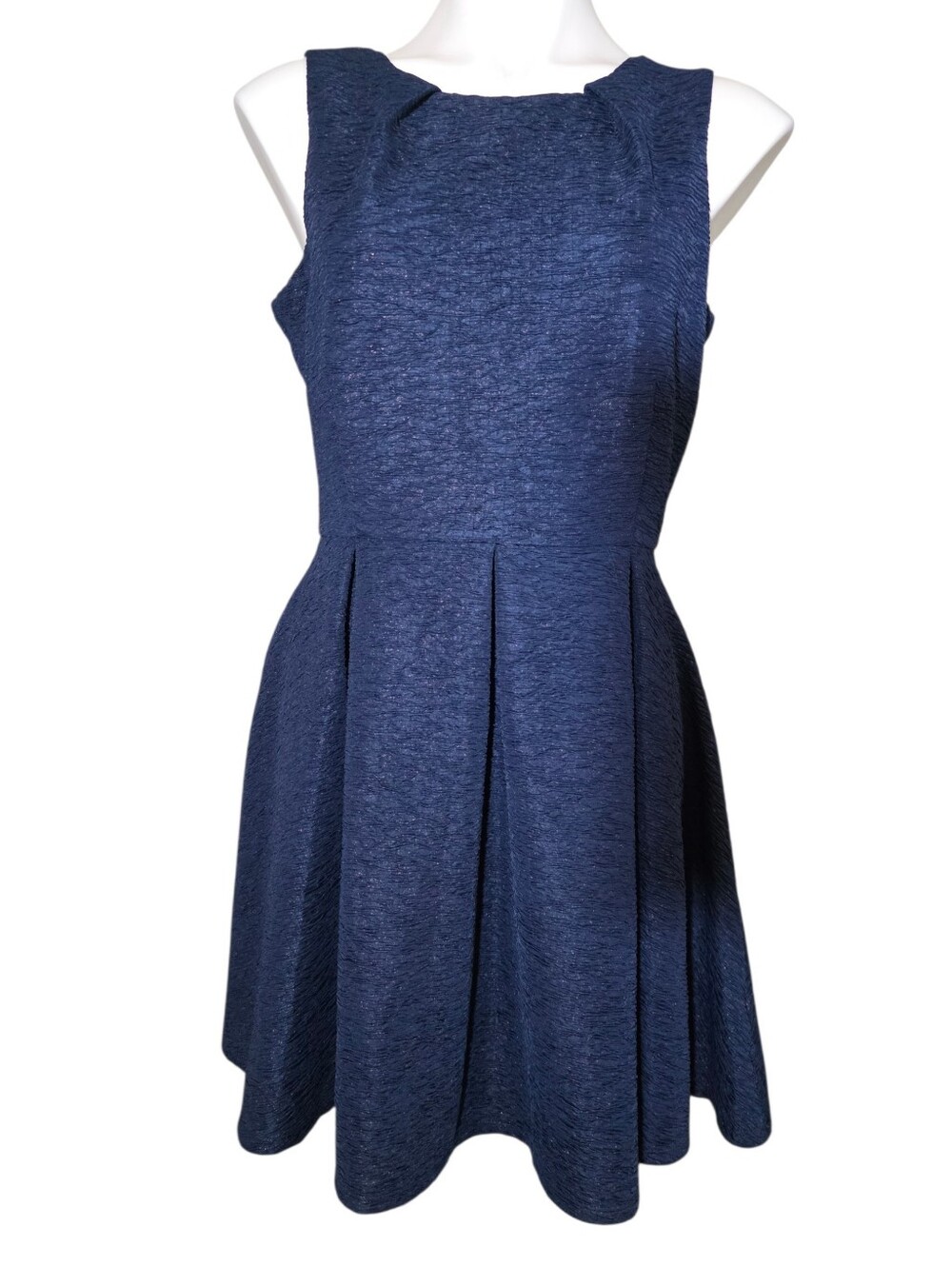 Copper Key Navy Textured Pleated Skater Dress